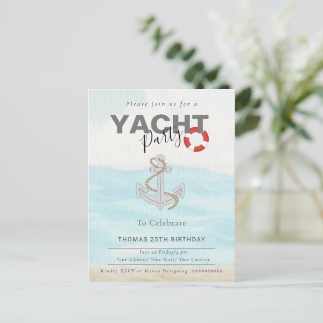 Postal Fiesta de cumpleaños en yate  (Anverso de pie)