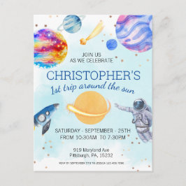 Postal Fiesta de cumpleaños espacial del niño astronauta
