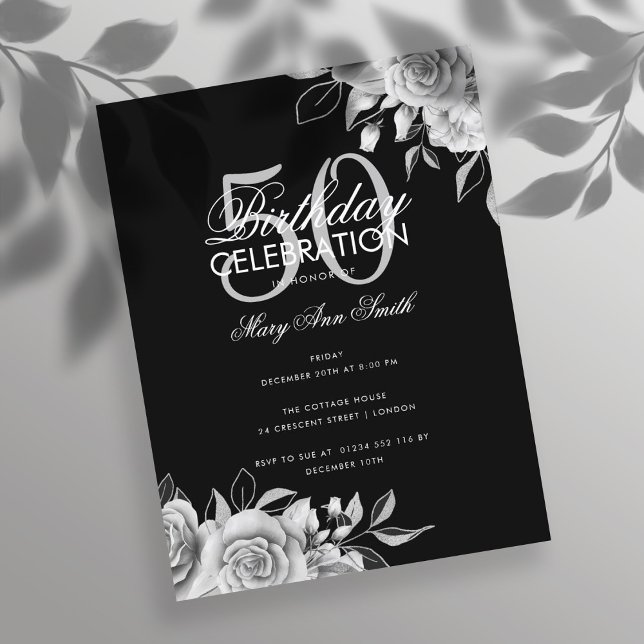 Postal Fiesta de cumpleaños floral de presupuesto Plata y (Subido por el creador)
