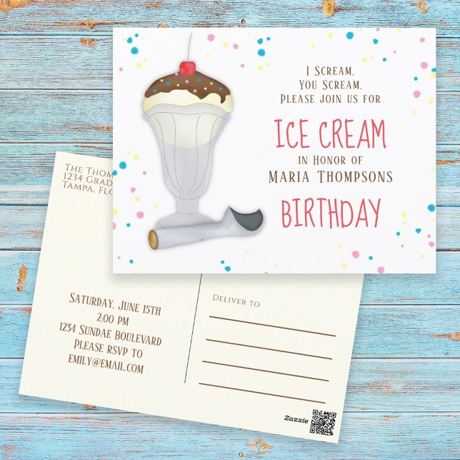 Postal Fiesta de cumpleaños lindo Ice Cream Personalizado (Subido por el creador)
