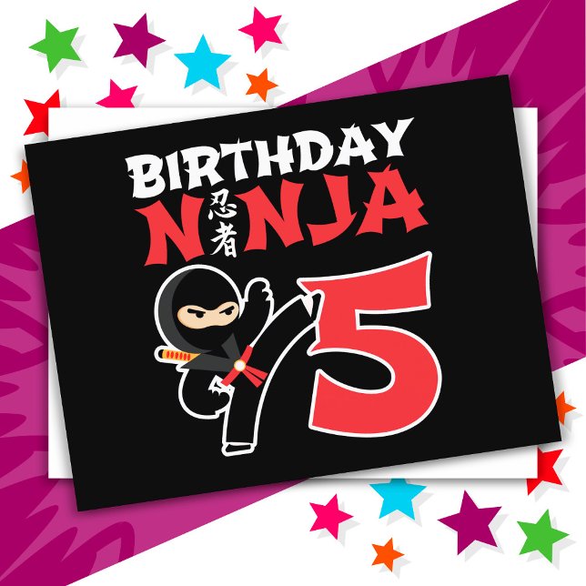 Postal Fiesta de cumpleaños ninja de karate de 5 años niñ (Subido por el creador)