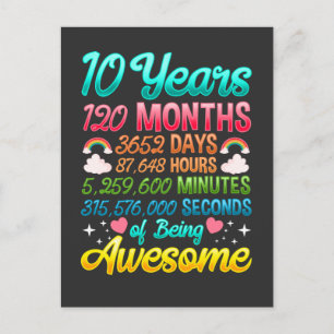Postal Fiesta de cumpleaños número 10 arcoíris 120 meses