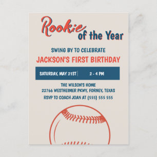 Postal Fiesta de cumpleaños número 1 de béisbol Novato de