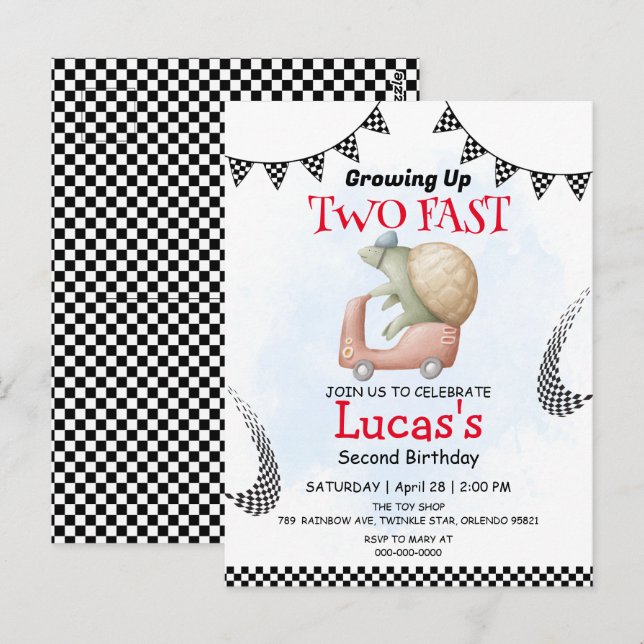 Postal Fiesta de cumpleaños número 2 en bicicleta de tort (Anverso / Reverso)