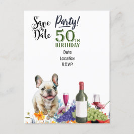 Postal Fiesta de cumpleaños número 50 con bulldog francés