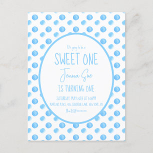 Postal Fiesta de cumpleaños número uno con lunares de acu