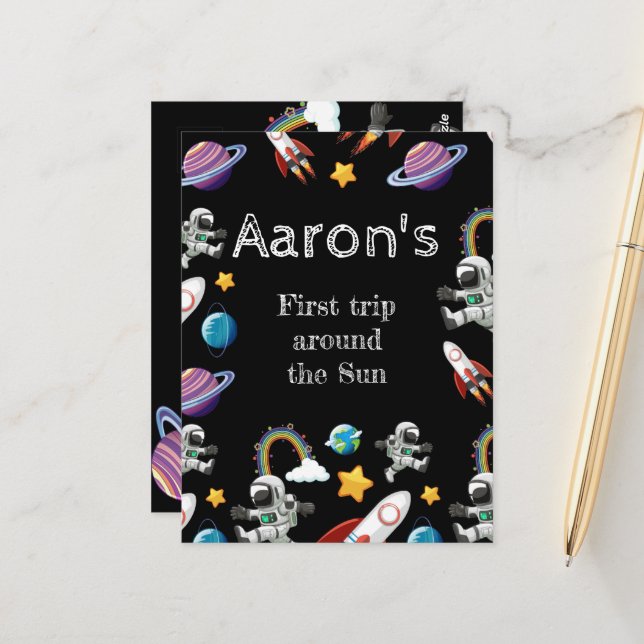 Postal Fiesta de cumpleaños número uno del astronauta neg (Anverso/Reverso In Situ)