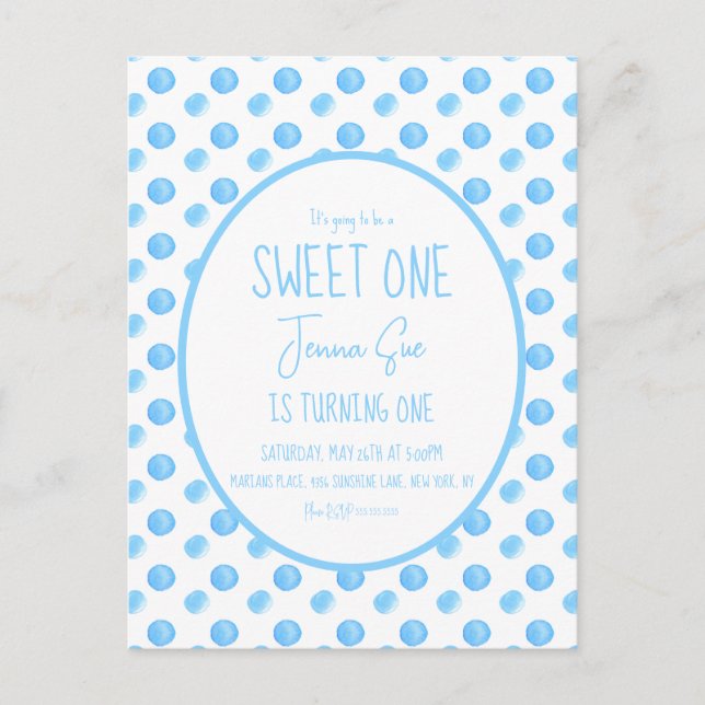 Postal Fiesta de Cumpleaños Número Uno Puntos de Acuarela (Anverso)