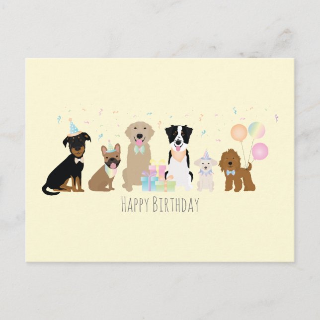 Postal Fiesta de Cumpleaños Perros Amarillos Feliz (Anverso)