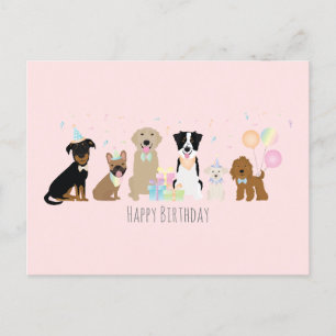Postal Fiesta de Cumpleaños Perros Rosa Feliz