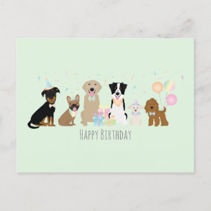 Postal Fiesta de Cumpleaños Perros Verdes Felices
