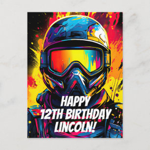 Postal Fiesta de Cumpleaños Personalizada de Paintball