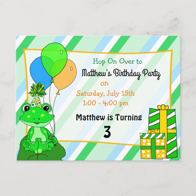Postal Fiesta de cumpleaños personalizada para niños con  (Anverso)