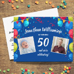 Postal Fiesta De Cumpleaños Por Correo, 2 Foto, Cualquier<br><div class="desc">Celebra un cumpleaños especial por correo o virtualmente con esta divertida postal que incluye 2 fotos enmarcadas por globos coloridos. Perfecto para cualquier cumpleaños de edad ya que puede cambiar fácilmente el año. El reverso incluye instrucciones sobre dónde enviar tarjetas de cumpleaños para celebrar el gran día - o agregar...</div>