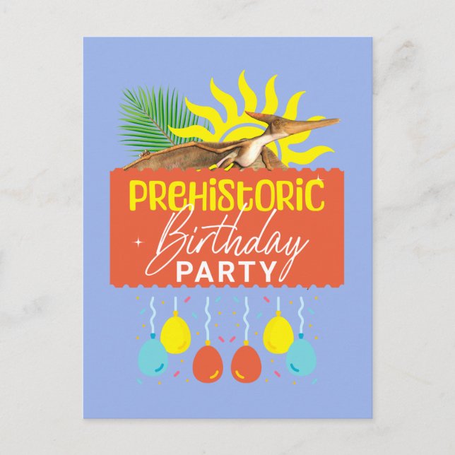 Postal Fiesta de cumpleaños prehistórica de Pterodáctilo (Anverso)