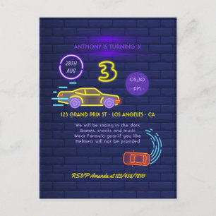 Postal Fiesta de cumpleaños temática de coche de carreras
