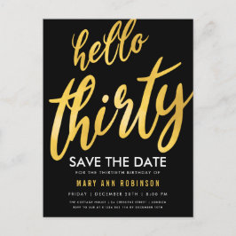 Postal Fiesta de cumpleaños treinta años dorado negro gua