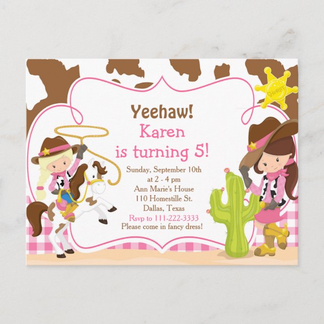 Postal Fiesta de cumpleaños vaquera western Yeehaw (Anverso)