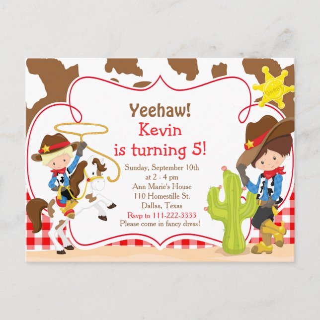 Postal Fiesta de Cumpleaños Western Cowboy Yeehaw (Anverso)