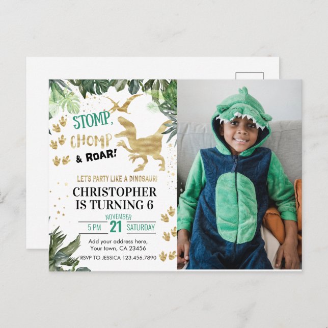 Postal Fiesta de dinosaurios de Cute. (Anverso / Reverso)