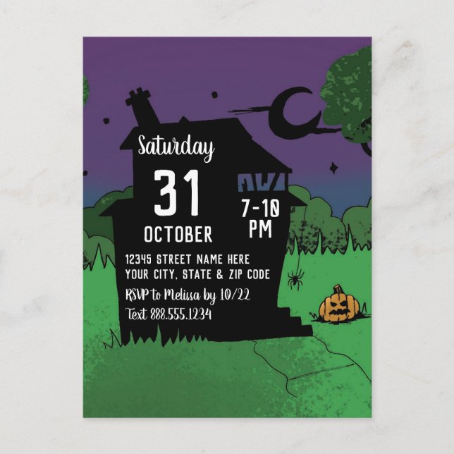 Postal Fiesta de disfraces de calabaza de la casa de Guay (Anverso)