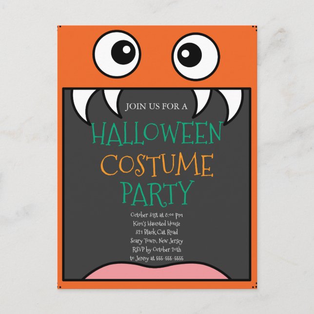 Postal Fiesta de disfraces de Halloween (Anverso)