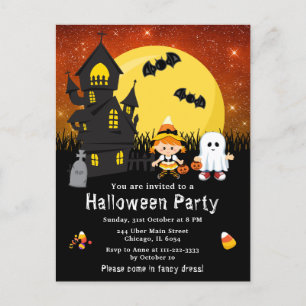 Postal Fiesta de Disfraz de Halloween Bruja Fantasma Nara