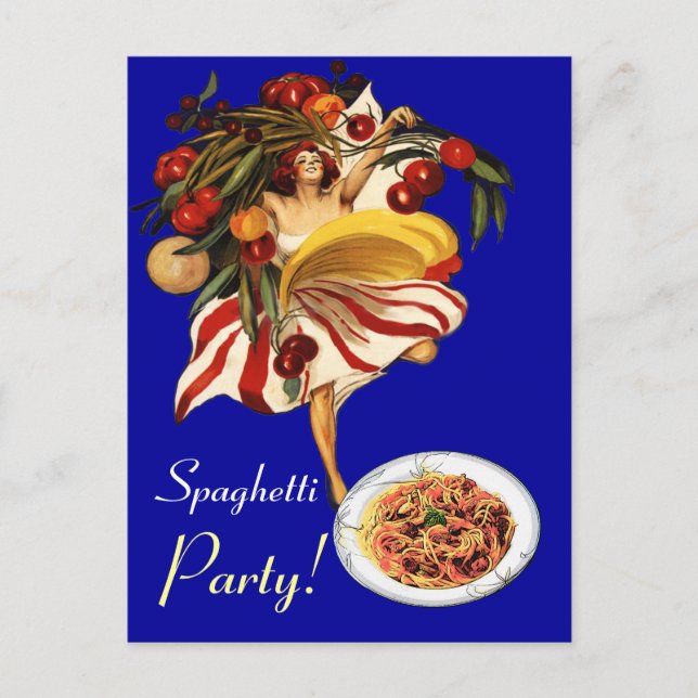 POSTAL FIESTA DE ESPAGUETIS,COCINA ITALIANA Y TOMATES (Anverso)