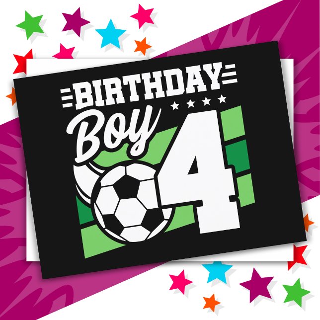Postal Fiesta de fútbol de 4 años Cumpleaños de niño de 4 (Subido por el creador)