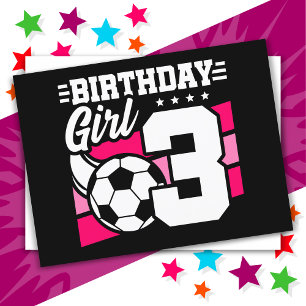 Postal Fiesta de Fútbol para Niña de 3 Años Cumpleaños