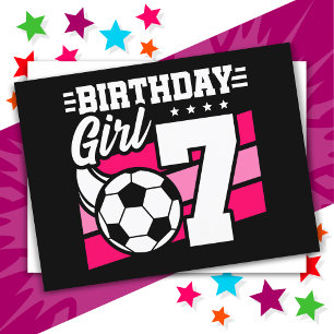 Postal Fiesta de Fútbol para Niña de 7 Años Cumpleaños
