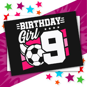 Postal Fiesta de Fútbol para Niña de 9 Años Cumpleaños