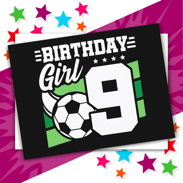 Postal Fiesta de Fútbol para Niña de 9 Años Cumpleaños 9 (Subido por el creador)