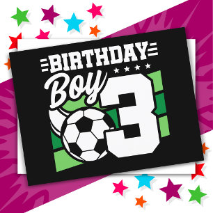 Postal Fiesta de Fútbol para Niño de 3 Años Cumpleaños