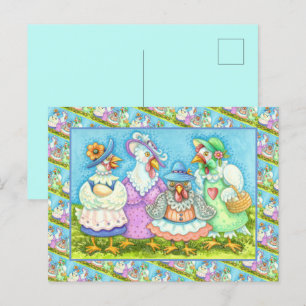Postal FIESTA DE GALLINAS, AMIGAS CON PLUMAS DE CAMPO Div