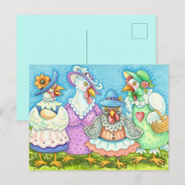 Postal FIESTA DE GALLINAS, AMIGAS PLUMADAS DEL CAMPO Dive (Anverso / Reverso)