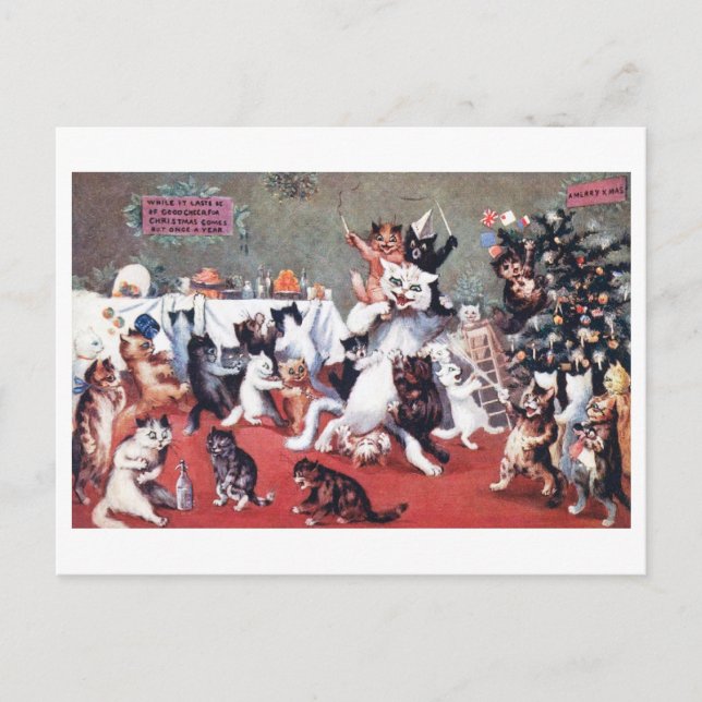Postal Fiesta de gatos con gatitos, Louis Wain Postc (Anverso)
