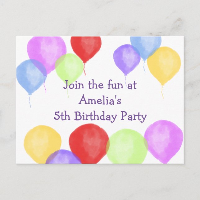Postal Fiesta de globo de cumpleaños colorido (Anverso)