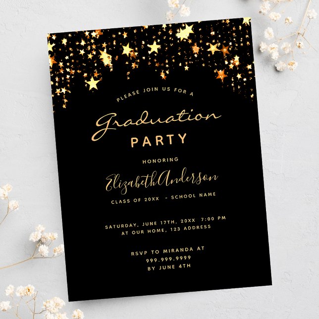 Postal Fiesta de graduación 2023 estrellas de oro negro (Subido por el creador)