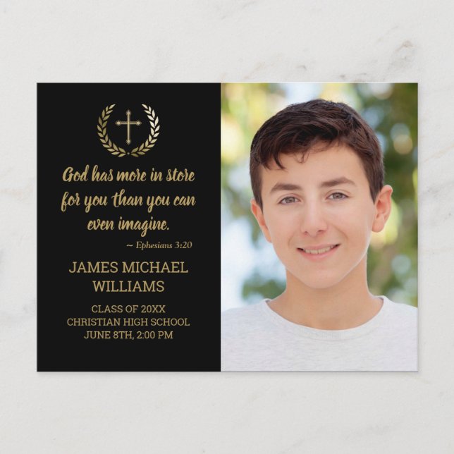 Postal Fiesta de graduación Biblia Verse Photo Black Gold (Anverso)