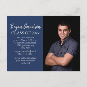 Postal Fiesta de graduación con foto personalizada azul m