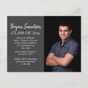 Postal Fiesta de graduación con foto personalizada gris o