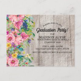 Postal Fiesta de Graduación Floral Acuarela Rosa Azul Rús