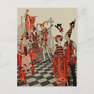 Postal Fiesta de Halloween Art Deco Gato Negro Búho Murci