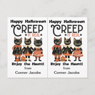 Postal Fiesta de Halloween Creep It Real Gatos Negros Esc