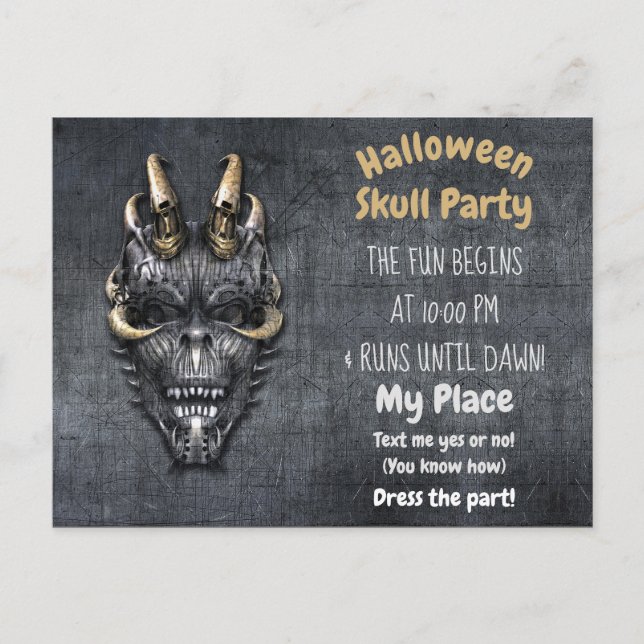 Postal Fiesta de Halloween de cráneo gótico (Anverso)