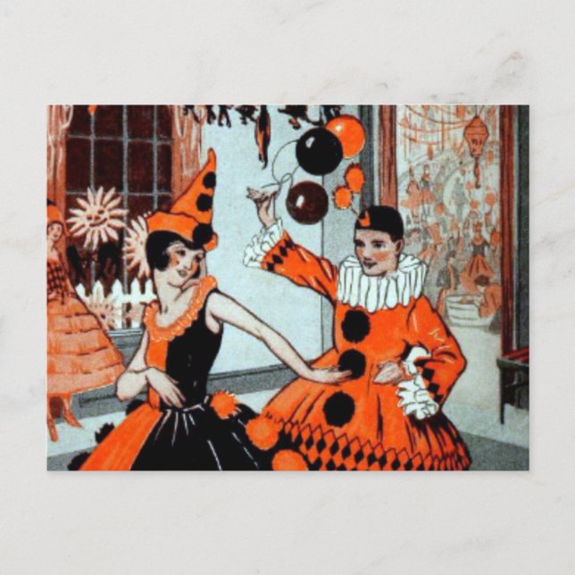 Postal Fiesta de Halloween en Naranja y negro (Anverso)