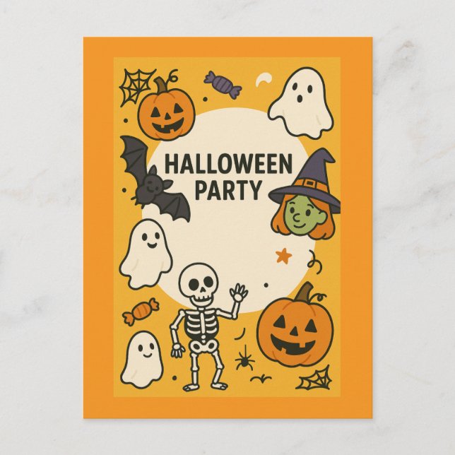 Postal Fiesta de Halloween para niños divertidos (Anverso)