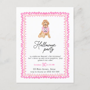 Postal Fiesta de Halloween Perro Rosa Preppy Pumpkin 