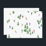 Postal Fiesta de Ilustracion de esquí alpino Freeride<br><div class="desc">Diseño de patrones de esquí con temática invernal de Guay con esquiadores esquiando por las pistas de esquí alpino entre los abetos cubiertos de nieve en los alpes. Los esquiadores Freeride llevan coloridos trajes de esquí retro vintage, esquiando cuesta abajo con esquís sobre un paisaje montañoso blanco y nevado. Maravilloso...</div>